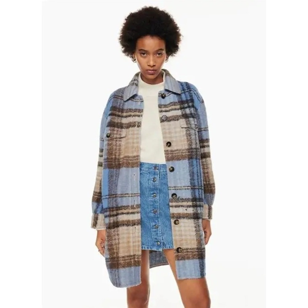 Wilfred Free The Ganna Long Shirt Jacket Wool Shacket Flannel Button Up Small